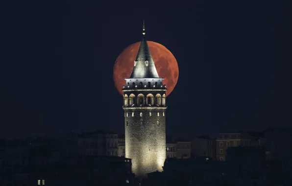Moon, turkey, istanbul, Galata Tower