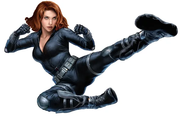 Картинка Scarlett Johansson, pose, Black Widow, Avengers, Martial Arts
