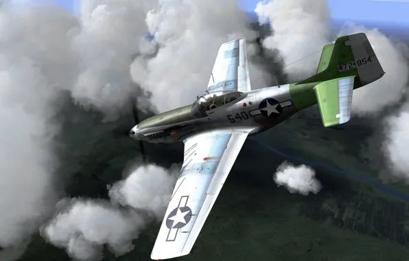 Небо, рисунок, истребитель, арт, американский, North American, WW2, P-51 Mustang