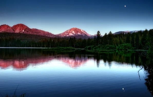 Картинка лес, горы, озеро, вечер
