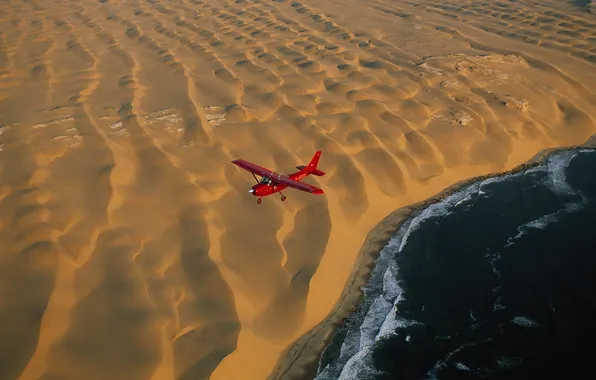 Картинка Beach, Airplane, Ocean, Desert, Plane, Aerial