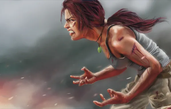 Картинка девушка, злость, ярость, Tomb Raider, лара крофт