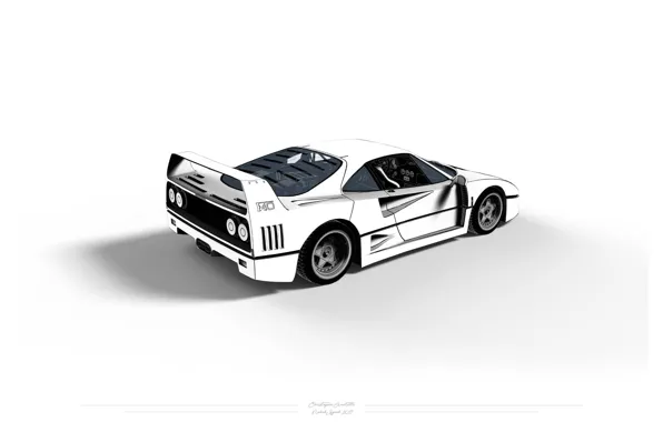 Авто, Минимализм, Белый, Машина, Фон, Ferrari, F40, Арт