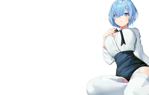 Girl, sexy, cleavage, blouse, thighhighs, boobs, anime, beautiful