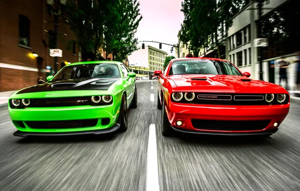 Скорость, Улица, Асфальт, Dodge, Challenger, Street, Светофор, Srt