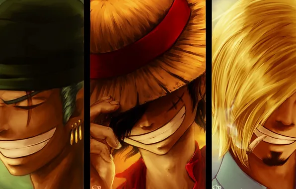 Коллаж, парни, One Piece, улыбки