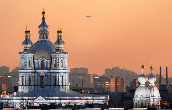 Картинка город, здания, Питер, Санкт-Петербург, Смольный собор, купола, Руслан Кондратенко