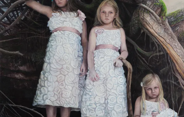 Дети, девочки, картина, Sun Cult-2, норвежский художник, Christer Karlstad