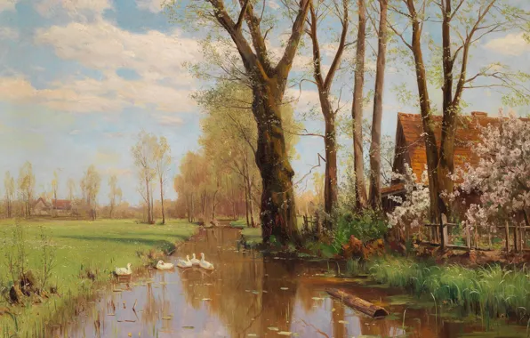 Картинка Walter Moras, немецкий живописец, German landscape painter, Вальтер Морас, oil on canvas, Magnificent spring landscape …