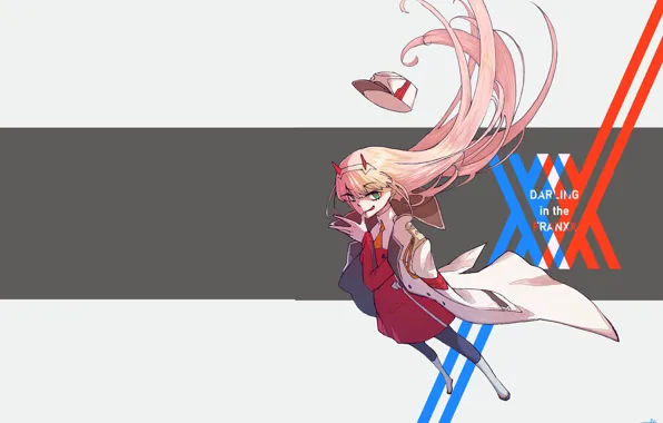 Девушка, фон, полоса, волосы, 002, Darling In The Frankxx, Милый во Франксе, Zero Two