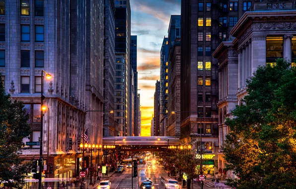 Картинка Вечер, Чикаго, Небоскребы, USA, Chicago, skyline, nightscape