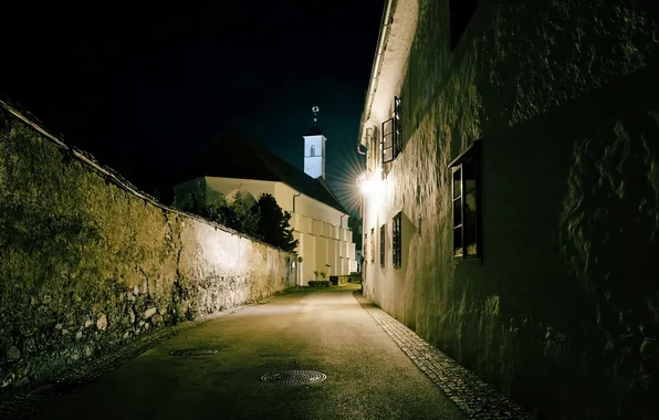 Ночь, город, улица, Austria, Carinthia, Skt Veit