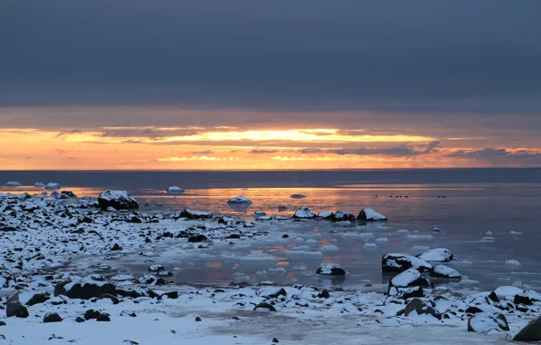 Beach, sunset, seascape, winter