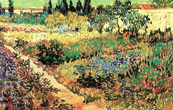 Картинка цветы, Винсент ван Гог, Flowering Garden, with Path