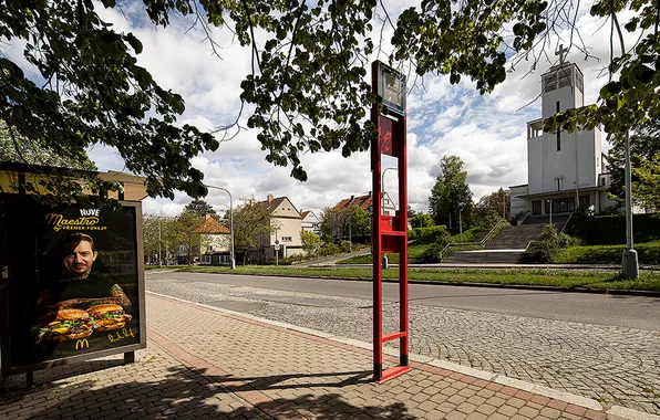 Лето, город, улица, дома, Прага, церковь, автобусная остановка, Arboret