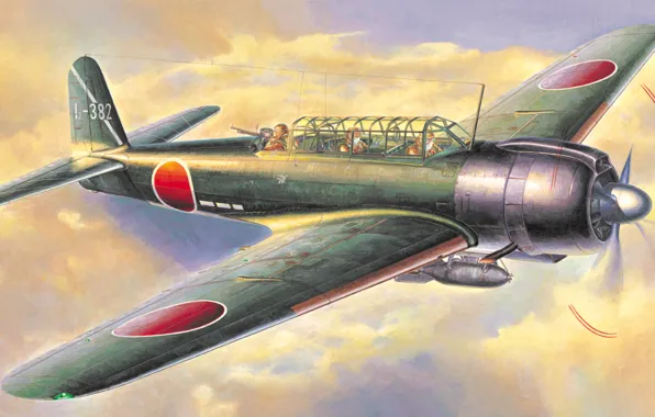 Картинка war, art, airplane, painting, aviation, artwork, ww2, Nakajima B6N1 Carrier Attack Bomber Tenjan (Jill) Type …