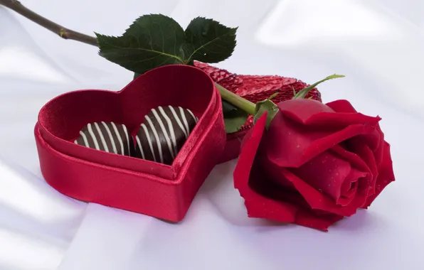 Роза, конфеты, красная, сердечко, коробочка