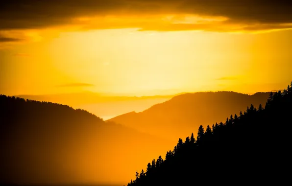 Пейзаж, закат, горы