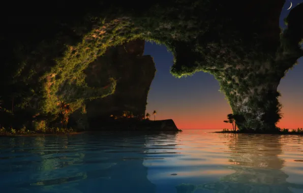 Картинка земля, луна, море, вода, небо, скалы, палбма, Hole In The Wall