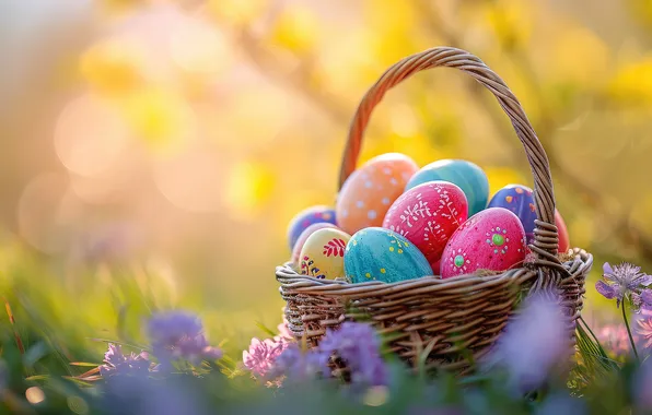Цветы, яйца, весна, colorful, Пасха, happy, flowers, spring