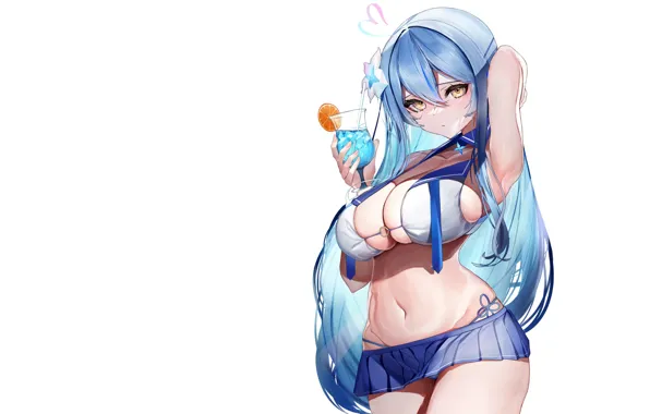 Girl, sexy, boobs, anime, cup, drink, babe, skirt