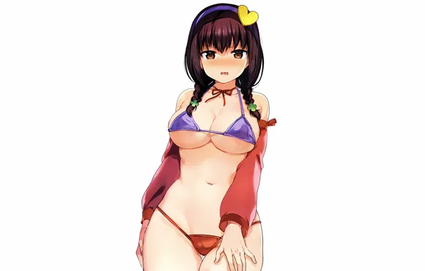 Girl, sexy, cleavage, long hair, brown hair, brown eyes, boobs, anime