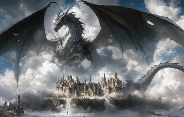 Картинка city, fantasy, dragon