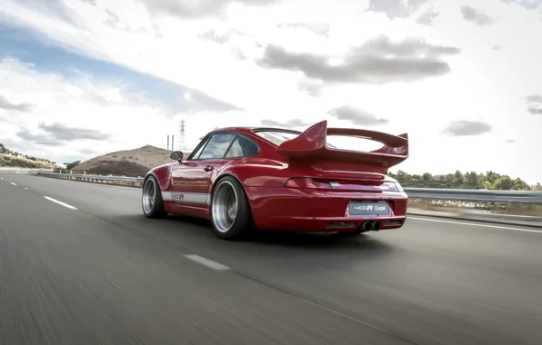 Дорога, красный, движение, купе, 911, Porsche, сзади, 993