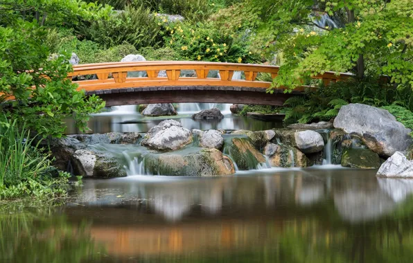 Мост, камни, Австрия, каскад, Японский сад, Austria, Japanese Garden, Вена