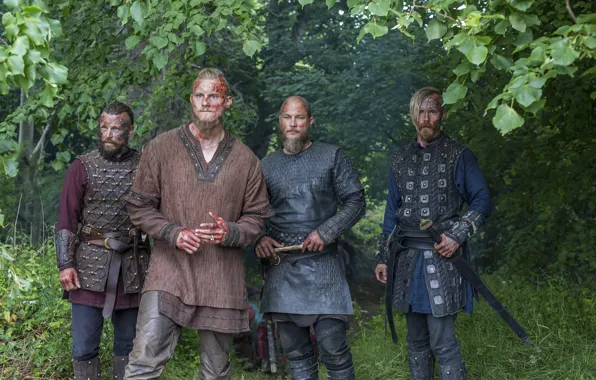 Картинка воины, Vikings, Викинги, Travis Fimmel, Ragnar Lothbrok, Alexander Ludwig, Бьёрн