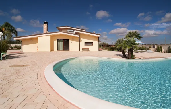 Пальмы, вилла, бассейн, Италия, Italy, терраса, Apulia, Salento