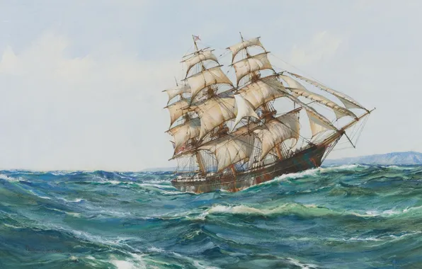 Картинка море, парусник, паруса, Montague Dawson