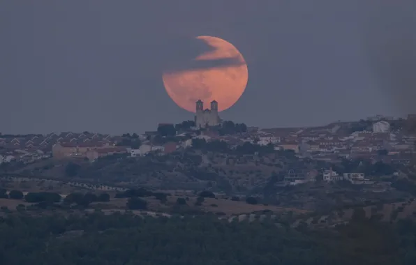 Moon, cathedral, Madrid, church, Camporeal, super moon