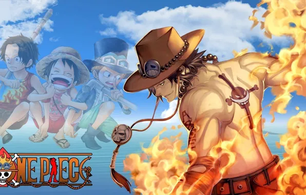 Fire, skull, flame, logo, game, One Piece, sky, pirate