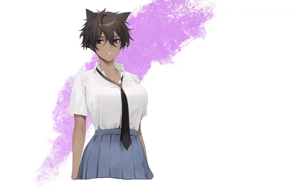 Girl, sexy, school uniform, boobs, anime, brown, big boobs, babe