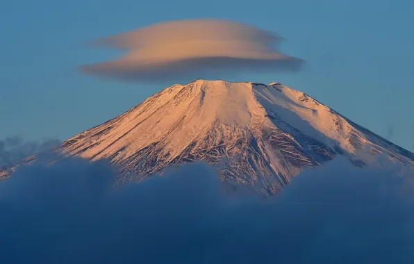Картинка небо, облака, снег, гора, вулкан