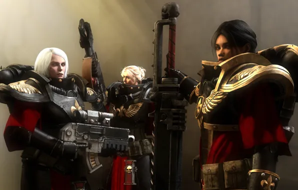 Девушка, рендеринг, меч, броня, Warhammer, Adepta Sororitas, доспех, Warhammer 40k