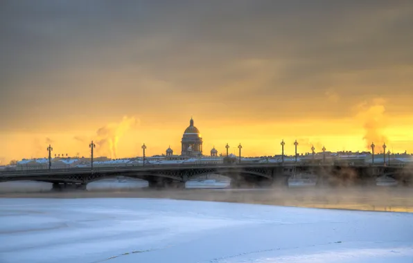Зима, небо, снег, мост, река, мороз, Эдуард Гордеев, Санкт - Петербург