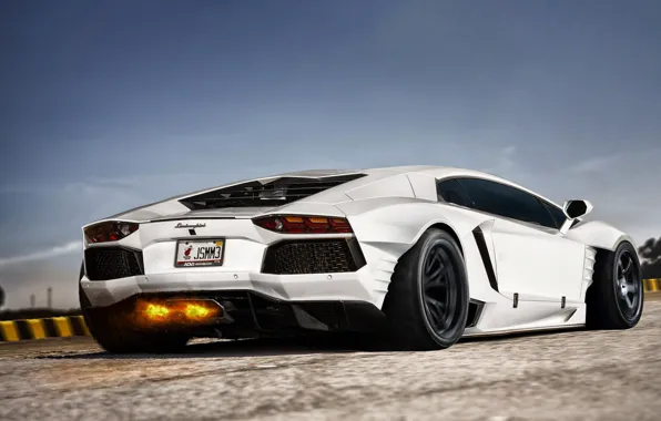 Авто, Lamborghini, Белый, Огонь, Машина, Car, Auto, Суперкар