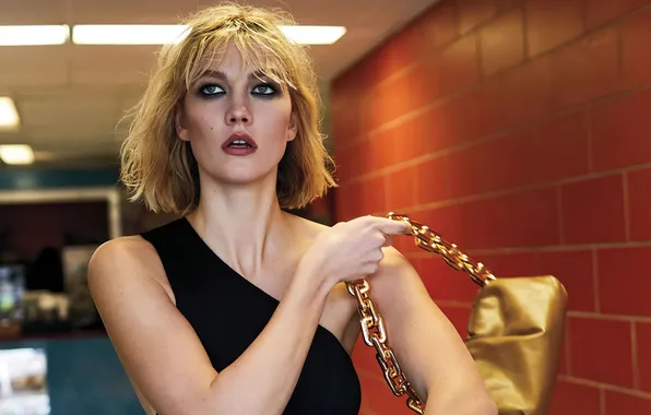 Поза, модель, портрет, макияж, прическа, блондинка, сумка, Karlie Kloss