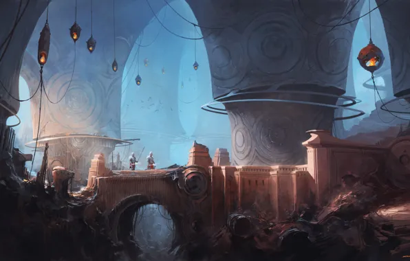 Сооружение, фонари, воины, свод, Dungeons
