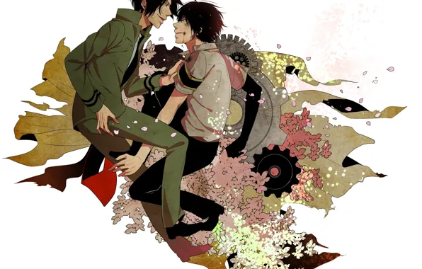 Цветы, драка, парни, Рокудо Мукуро, Katekyo Hitman REBORN, Хибари Кёя, Учитель мафиози Реборн
