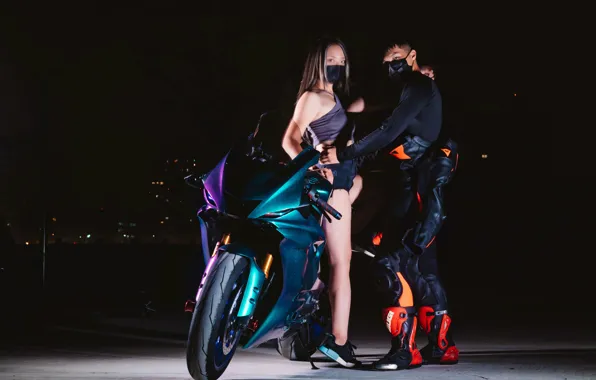 Girl, yamaha, night, guy, shadow, yzf-r6