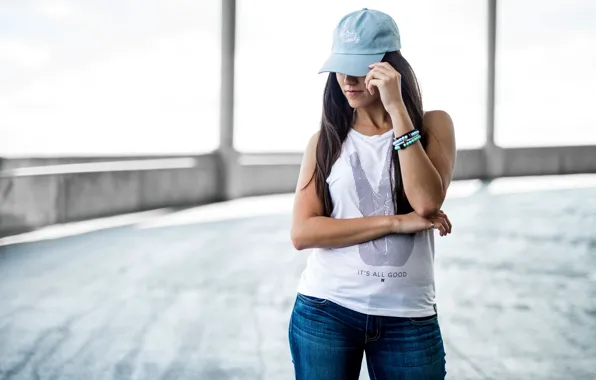 Картинка девушка, лицо, стиль, фон, кепка