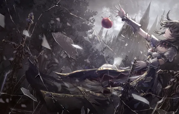 Картинка девушка, ночь, руины