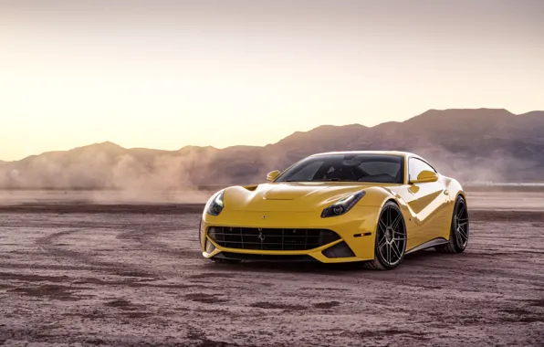 Картинка пейзаж, желтый, дизайн, пустыня, ferrari f12