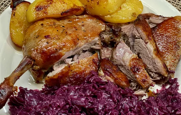 Potato, goose confit, beetroot