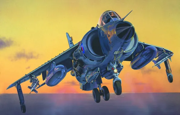 Картинка war, art, Harrier, painting, jet