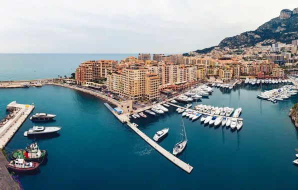Море, здания, яхта, причал, пирс, Монако, Fontvieille