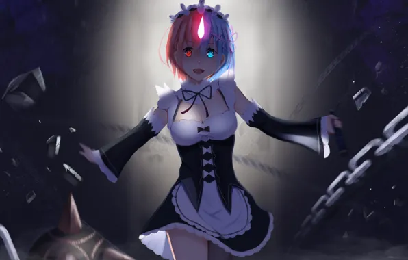 Девушка, аниме, демон, Re: Zero kara Hajimeru Isekai Seikatsu, С нуля, Рем, Рам